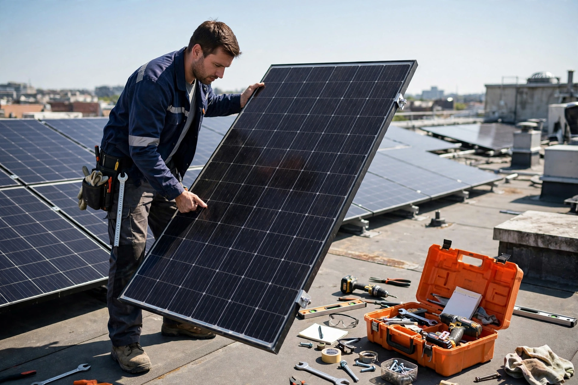 580W Solar Panel Price in Pakistan Today 2 Technician installing a 580W solar panel on a rooftop in Pakistan