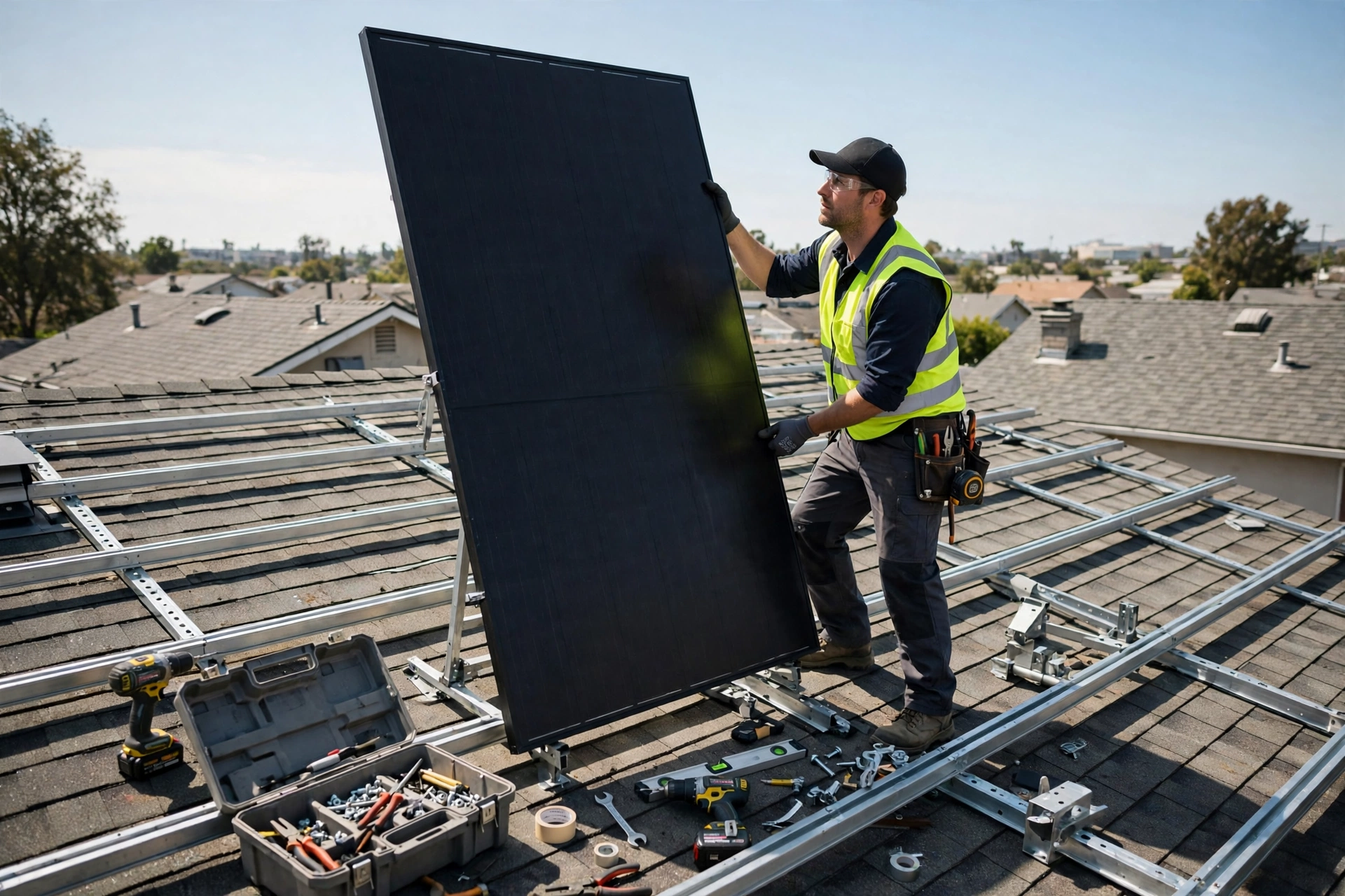 585W Solar Panel Price in Pakistan Today 2 Technician installing a 585W solar panel on a rooftop in Pakistan